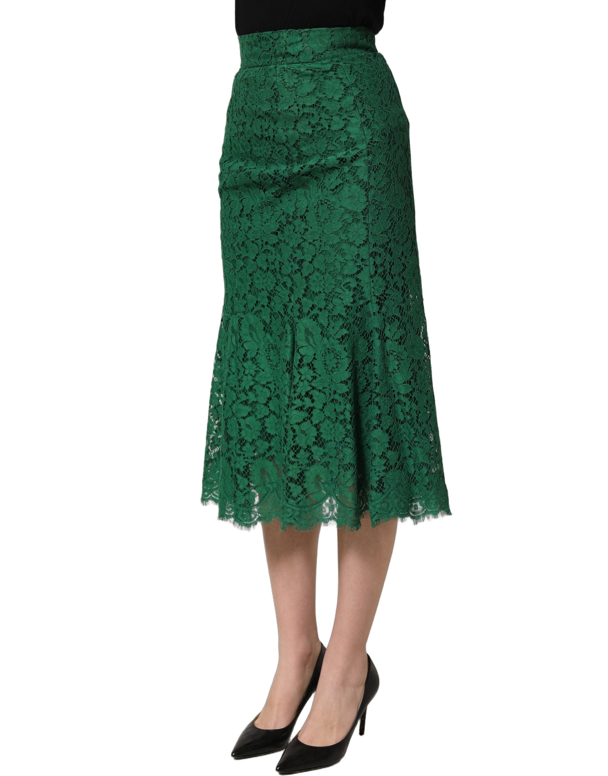 Dolce & Gabbana Grüner Spitzen-Midi-Rock mit hoher Taille im Meerjungfrauen-Schnitt