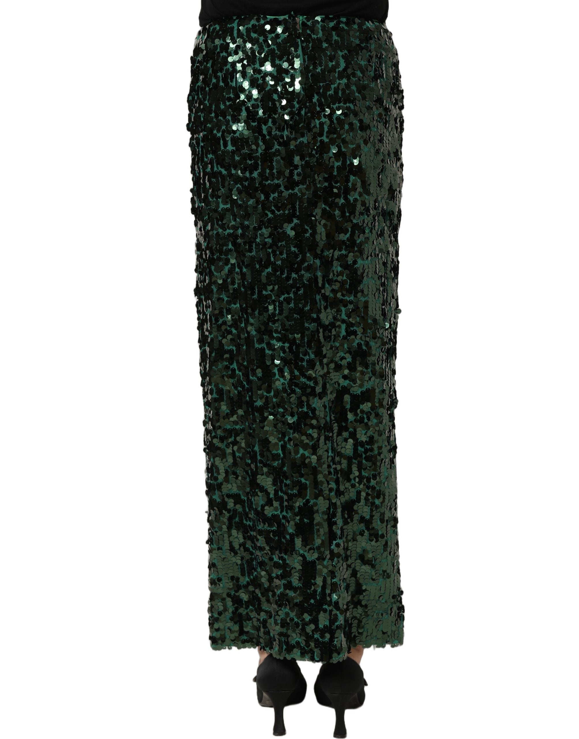 Dolce & Gabbana Grüner Pailletten-Bleistiftrock mit hoher Taille und Midi-Länge
