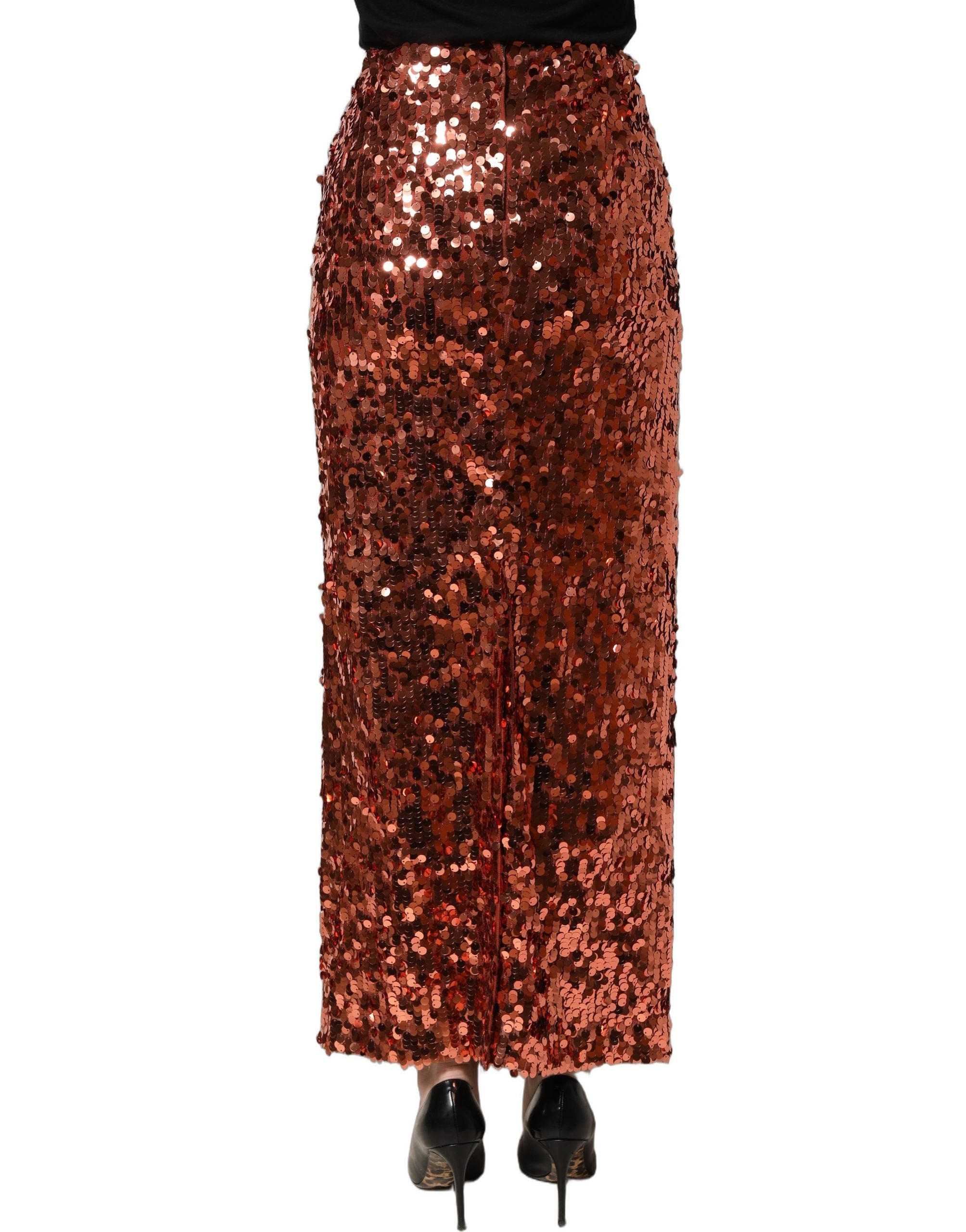 Dolce & Gabbana Bleistiftrock aus Bronze-Pailletten mit hoher Taille und Midi-Länge