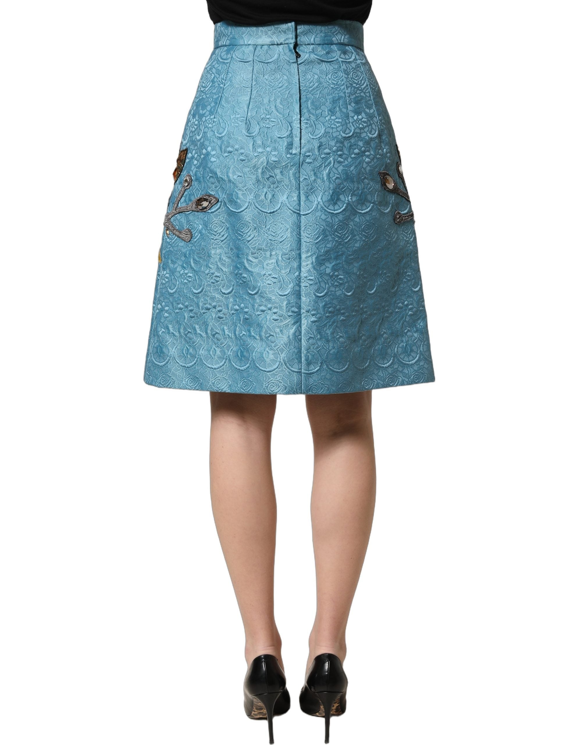 Dolce & Gabbana Blauer Jacquard-Rock mit Stickerei in A-Linie