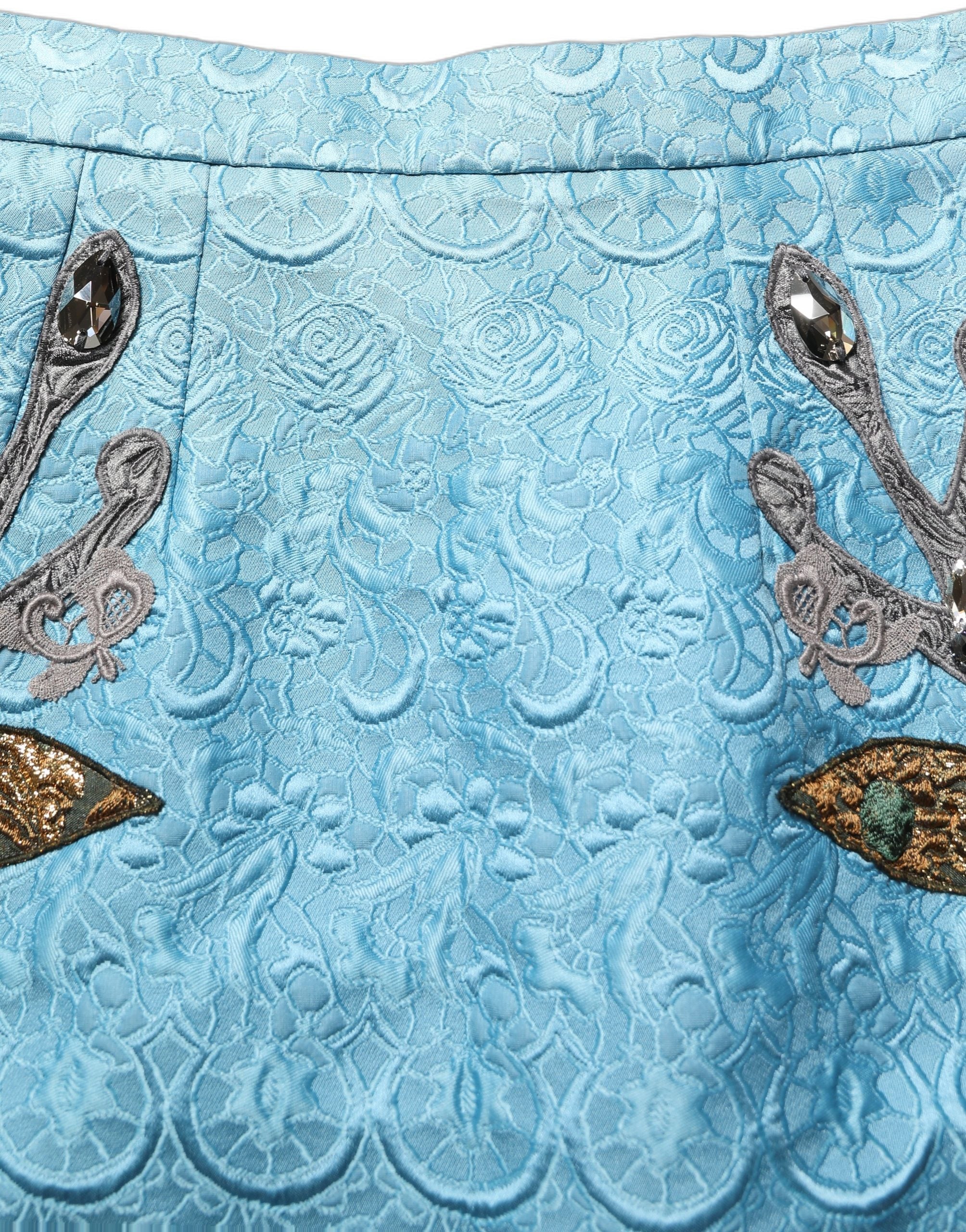 Dolce & Gabbana Blaue Jacquard-Midi-Rock mit Stickerei in A-Linie