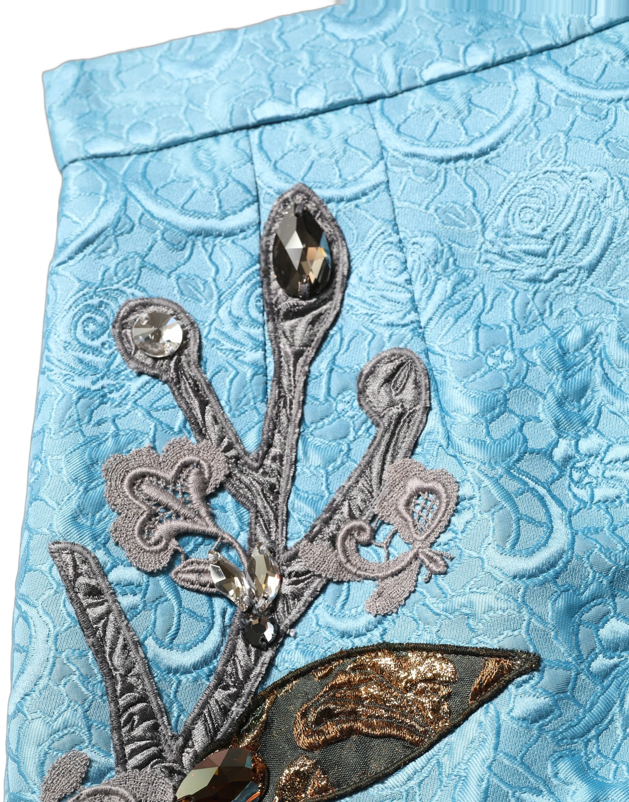 Dolce & Gabbana Blaue Jacquard-Midi-Rock mit Stickerei in A-Linie