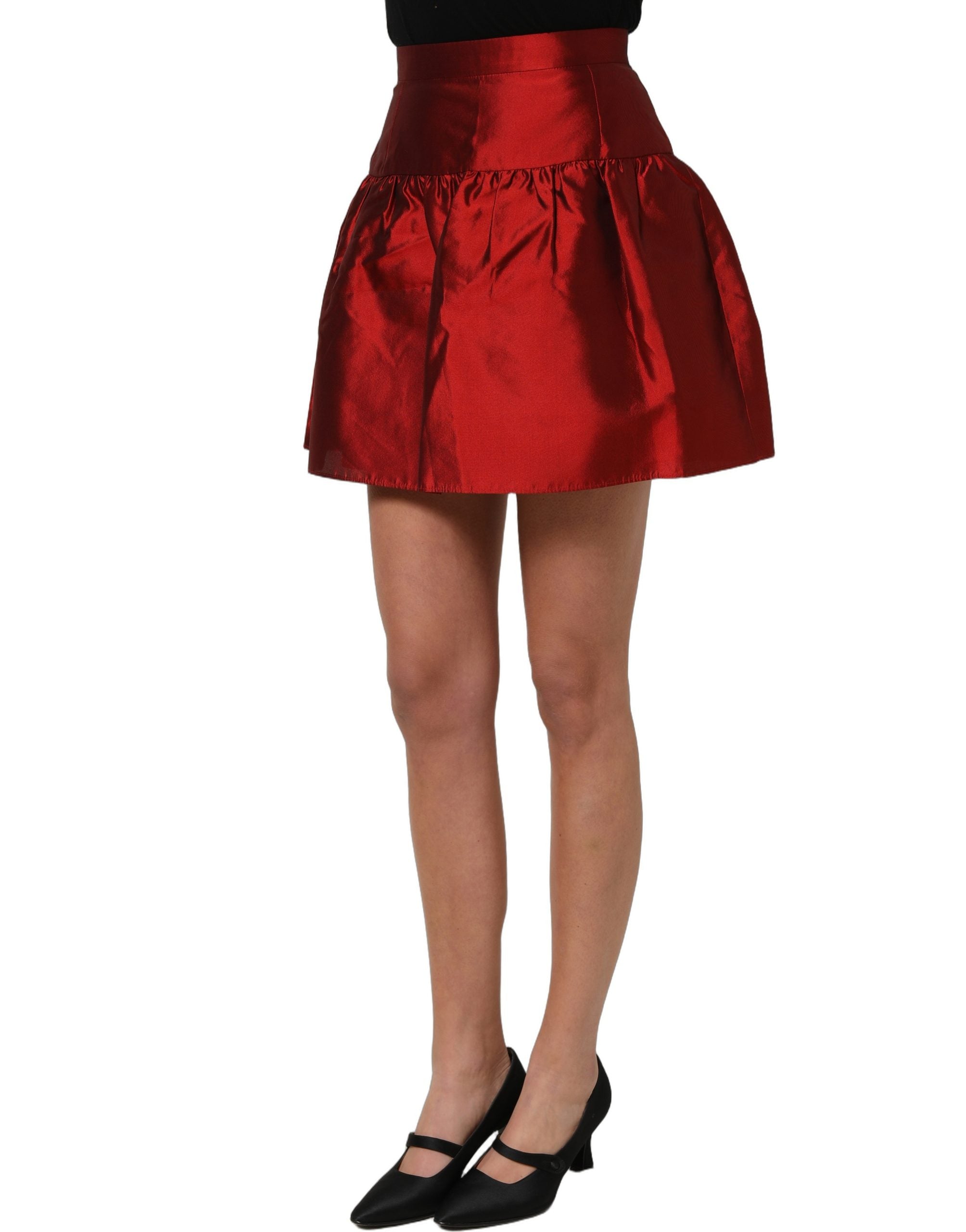 Dolce & Gabbana Roter Seiden-Satin-Minirock mit Ballon-Silhouette und hoher Taille