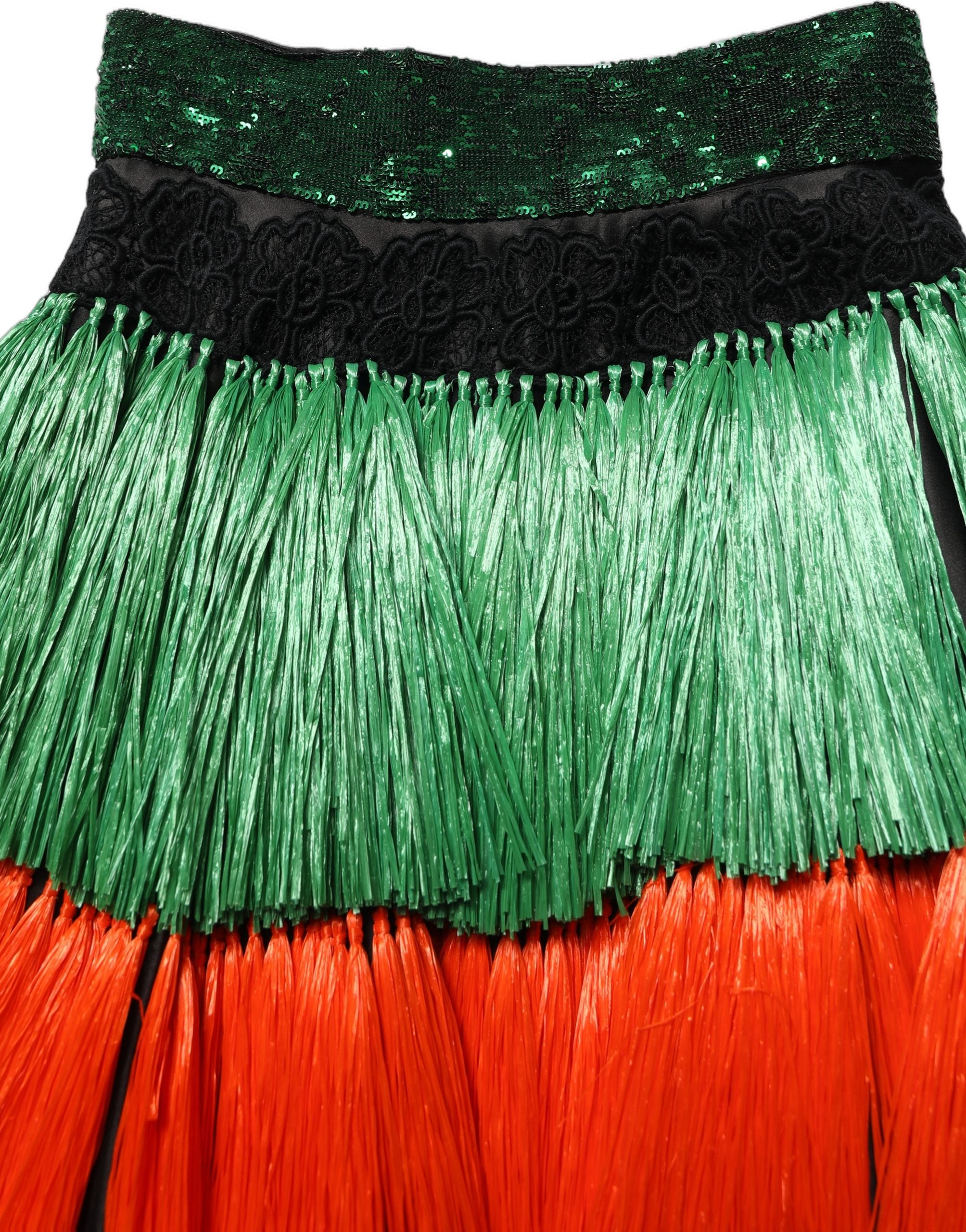 Dolce & Gabbana Rock mit Fransen, hoher Taille und knielangem Schnitt in Multicolor