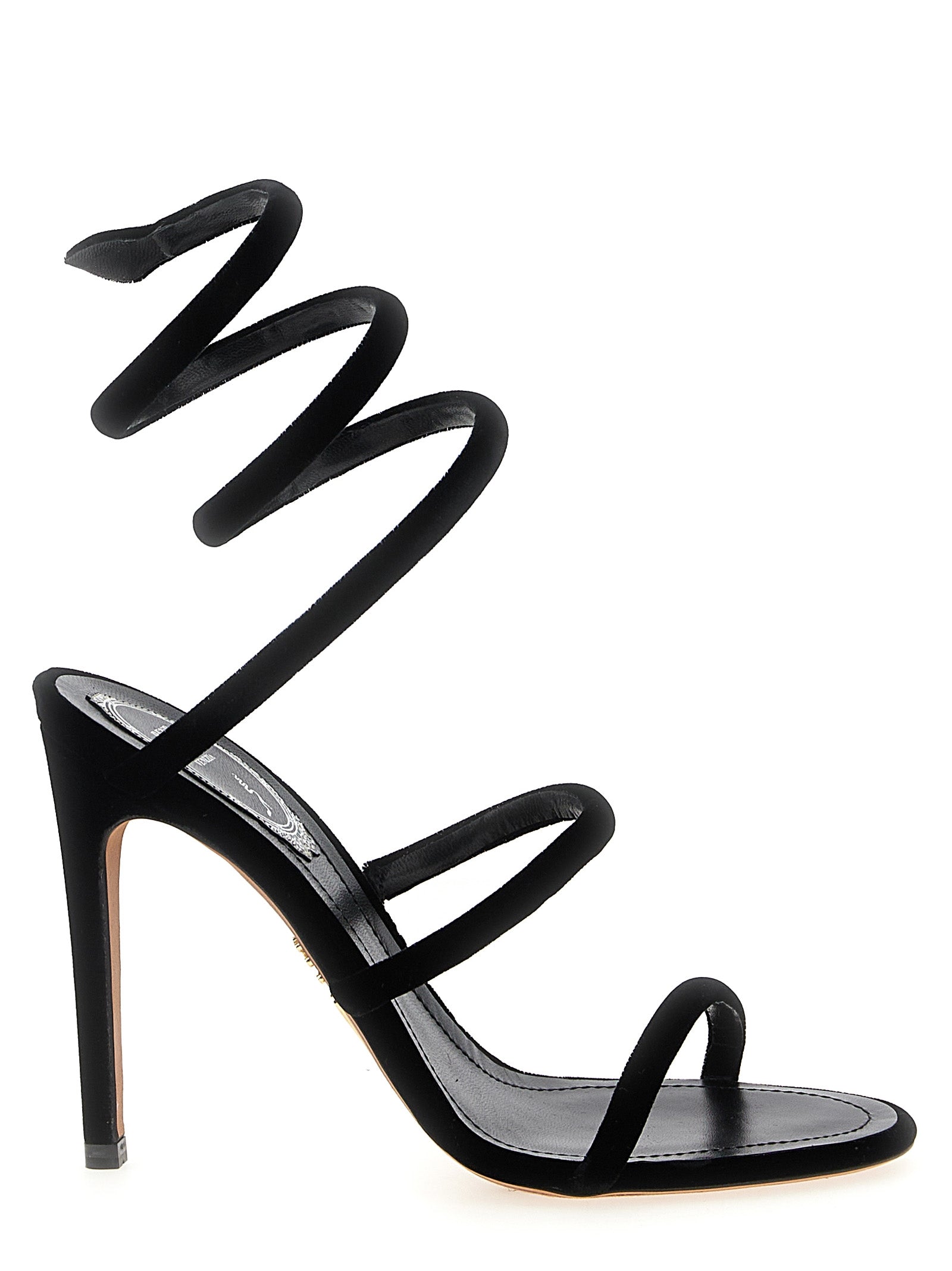 RENE CAOVILLA Schwarze Stiletto-Sandalen aus Textil