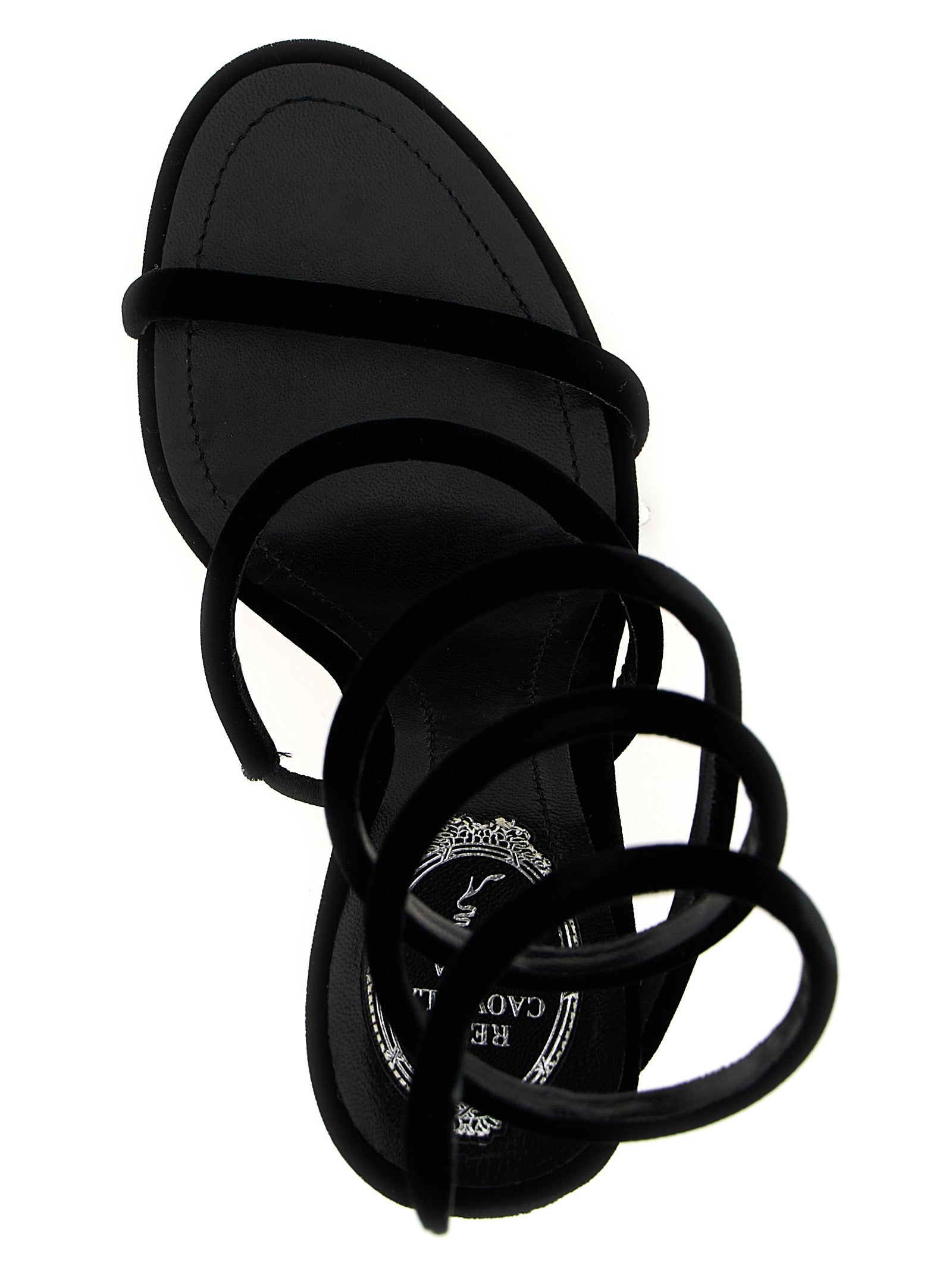 RENE CAOVILLA Schwarze Stiletto-Sandalen aus Textil