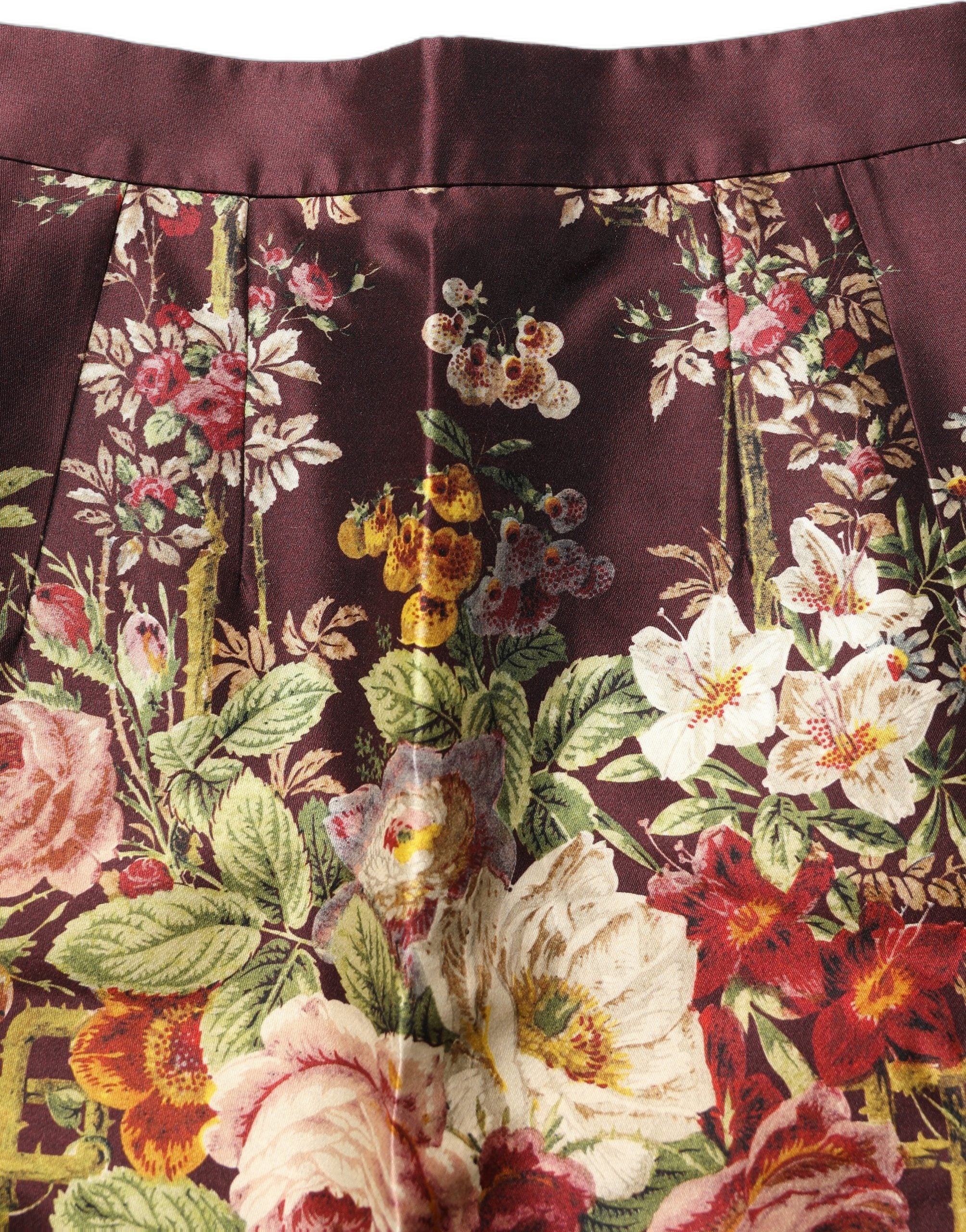 Dolce & Gabbana Minirock mit hoher Taille und A-Linie in Burgunderrot mit Blumenmuster