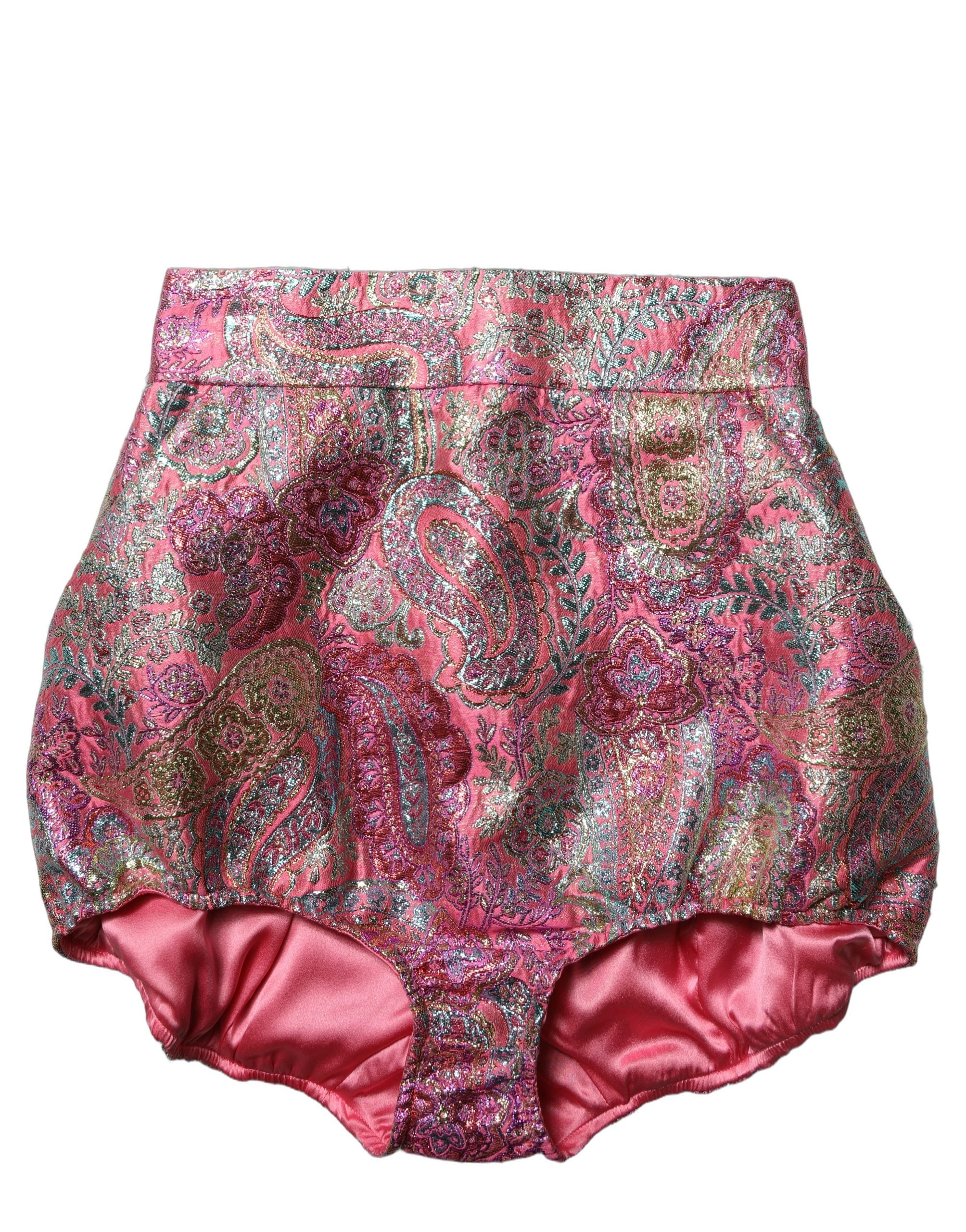 Dolce & Gabbana Pinke Jacquard-Hotpants mit Blumenmuster und hoher Taille