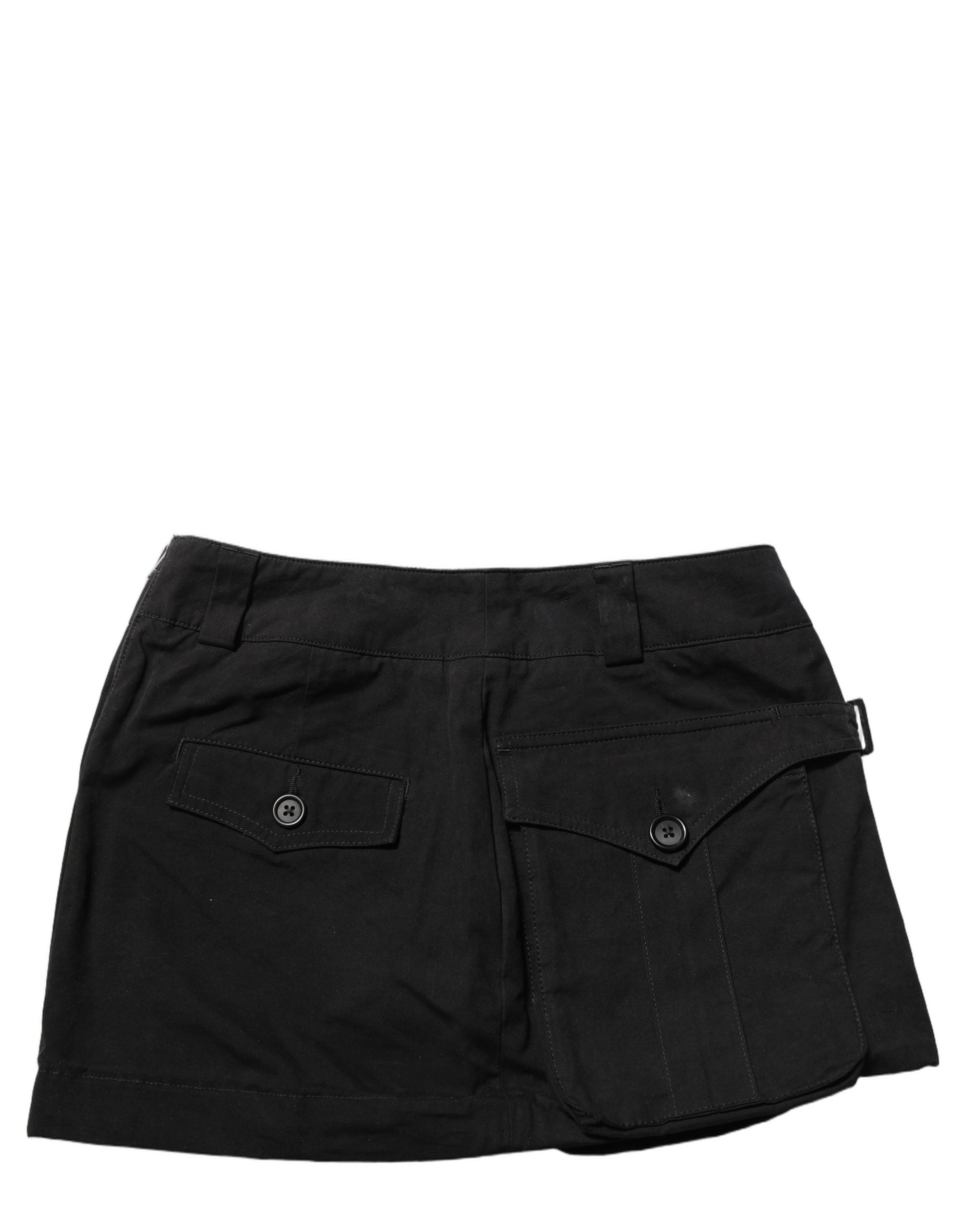 Dolce & Gabbana Schwarzer Baumwoll-Minirock mit mittlerer Taille und A-Linie