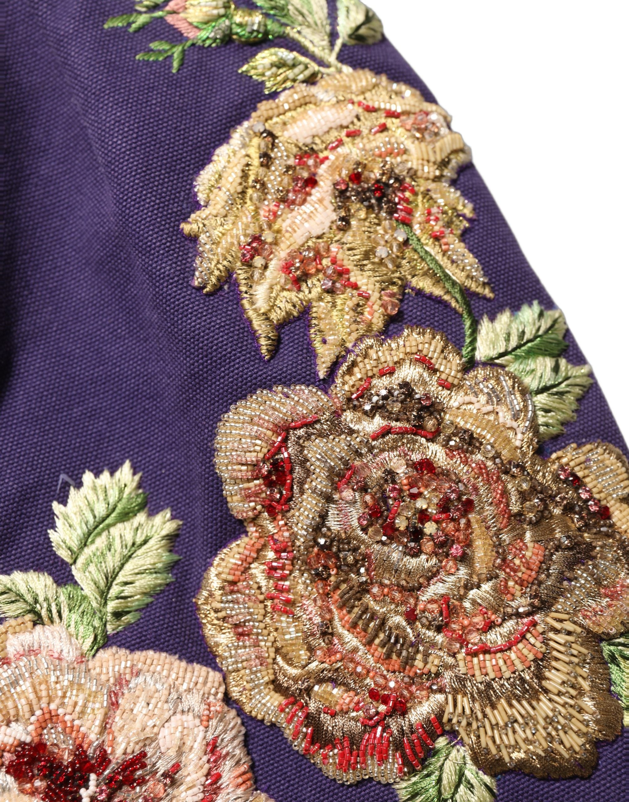 Dolce & Gabbana Lila Minirock mit Blumenstickerei und mittelhohem Bund