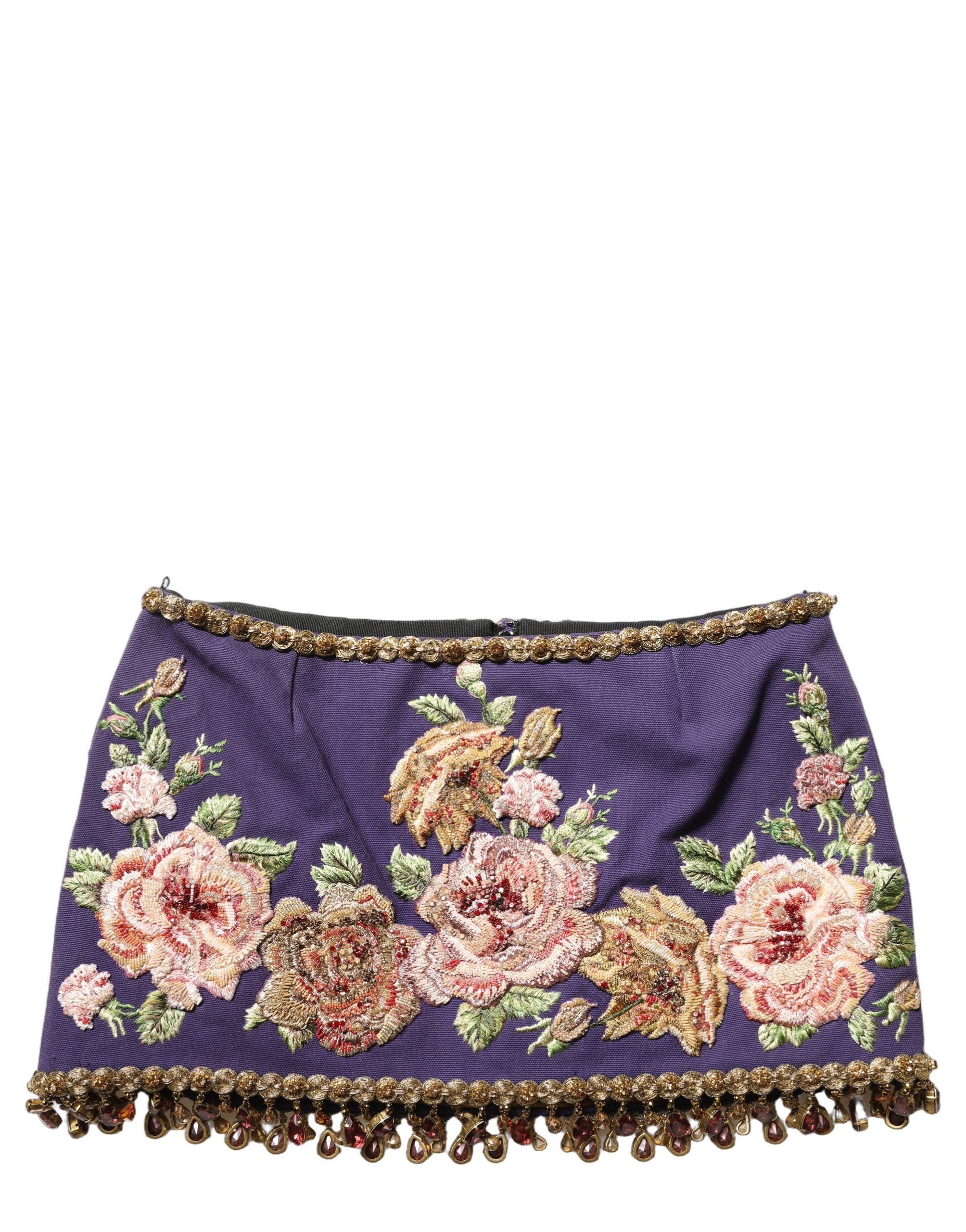 Dolce & Gabbana Lila Minirock mit Blumenstickerei und mittelhohem Bund