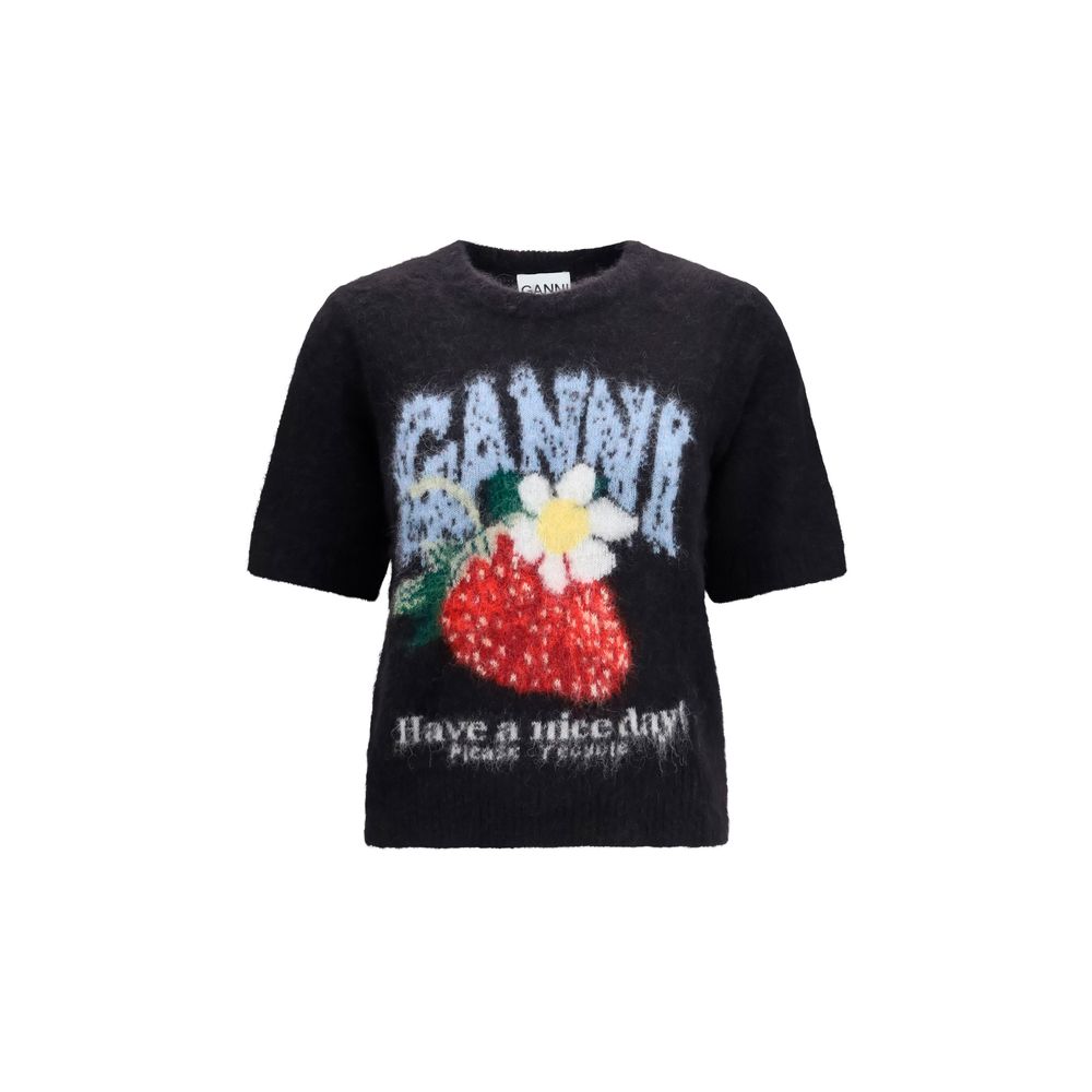 Ganni Schwarzes T-Shirt aus Alpaka Vicugna Pacos