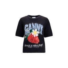 Ganni Schwarzes T-Shirt aus Alpaka Vicugna Pacos