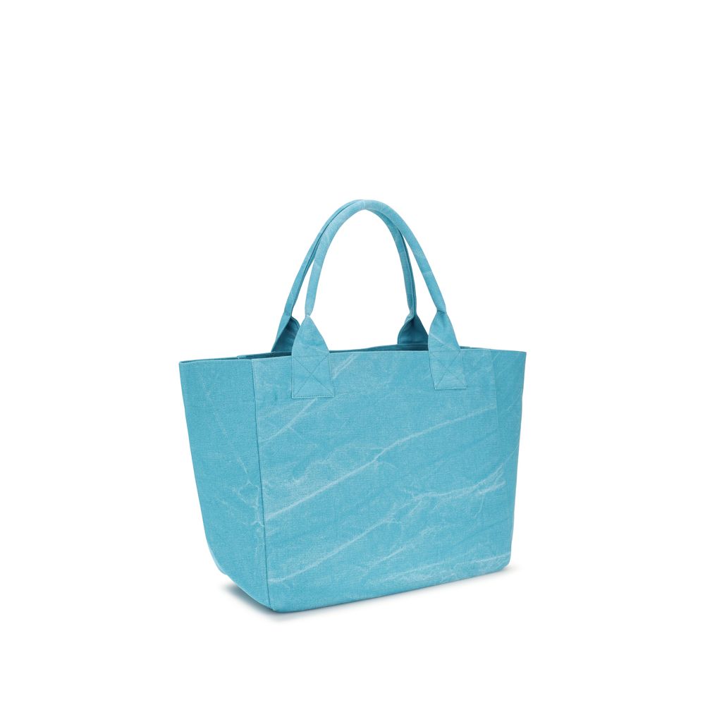 Ganni Blaue Schultertasche aus recycelter Baumwolle