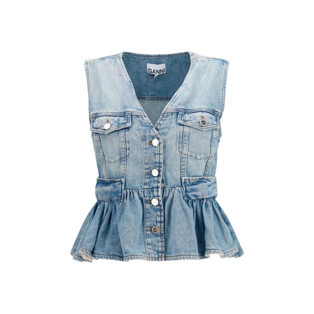 Ganni Blaue Jeansjacke aus Baumwolle