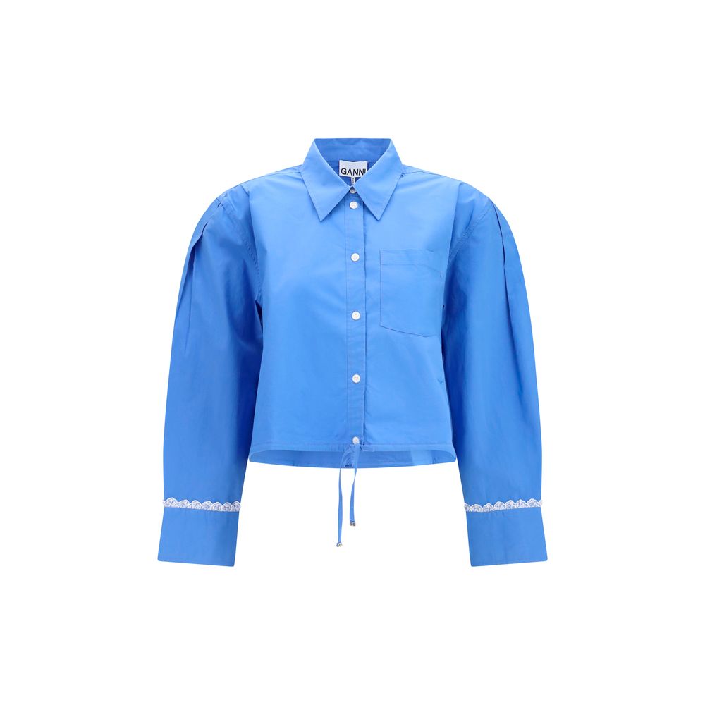 Ganni Blaues Baumwollhemd mit Muster