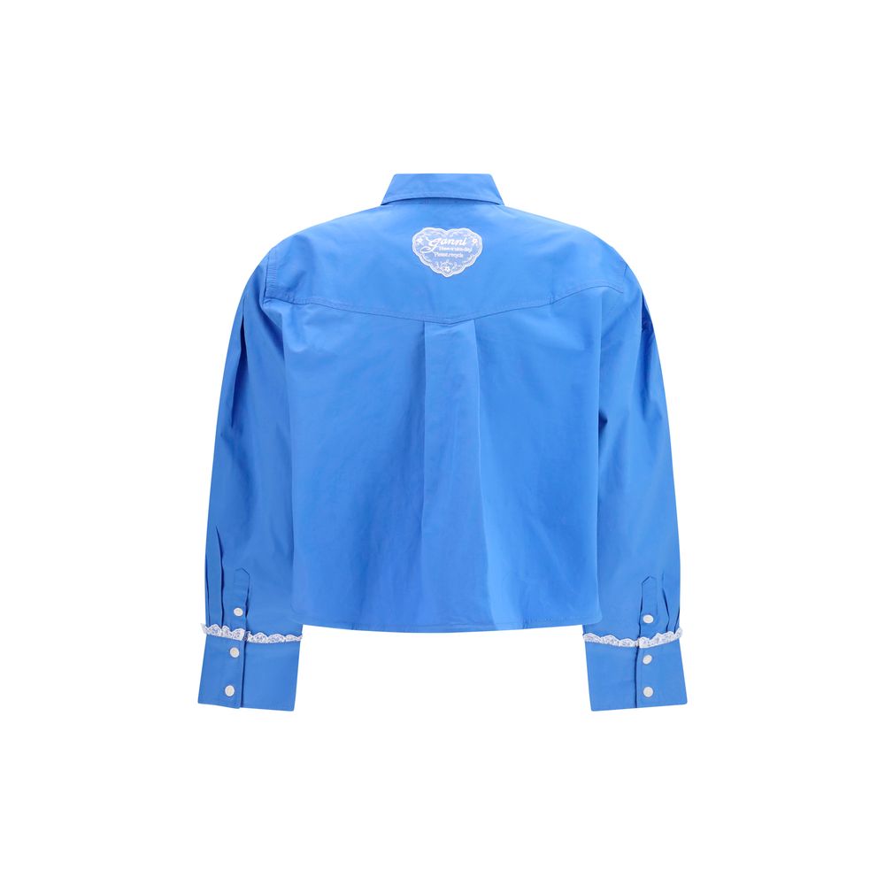 Ganni Blaues Baumwollhemd mit Muster