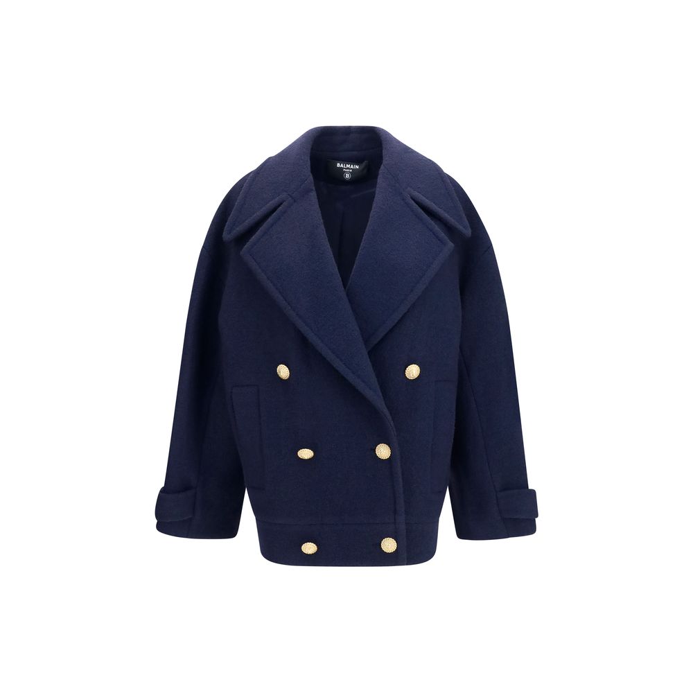 Balmain Blauer Wollmantel Oves Aries