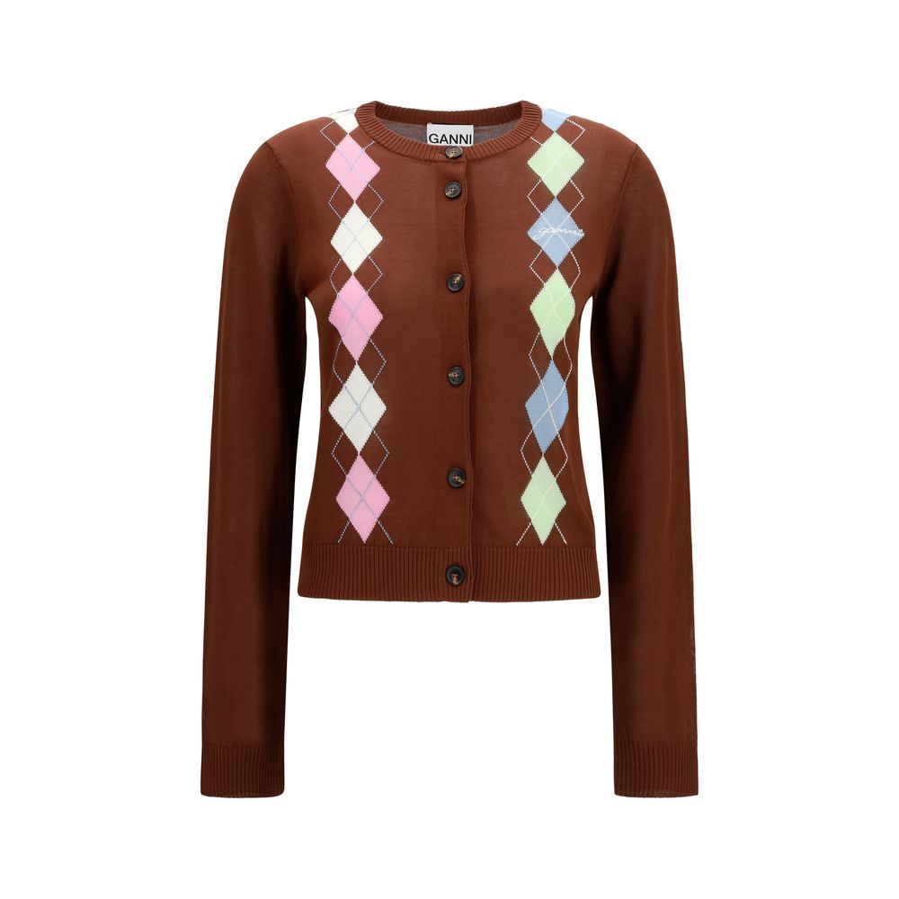 Ganni Brauner Baumwollcardigan