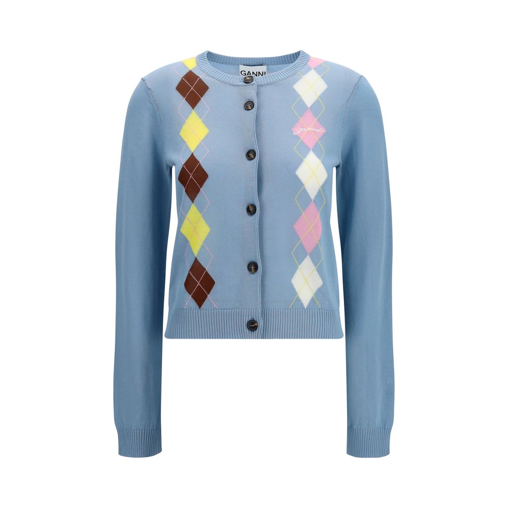 Ganni Blauer Baumwollcardigan