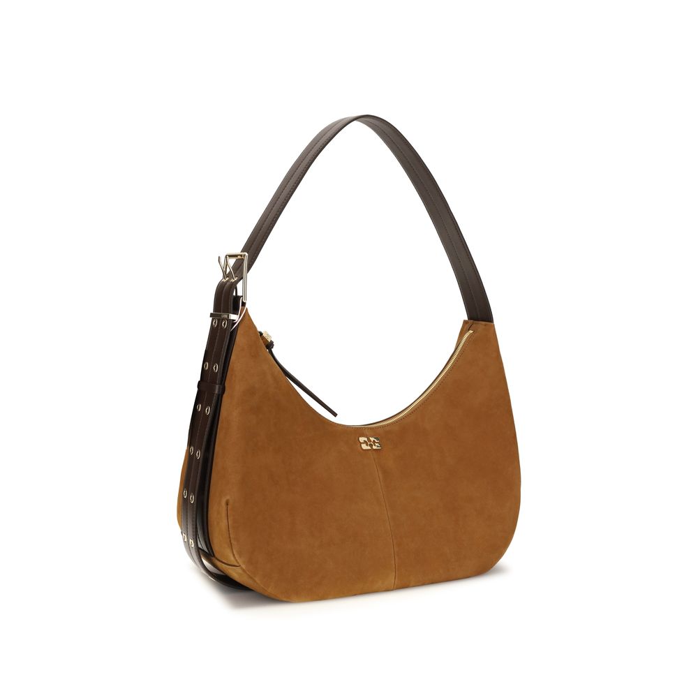Ganni Braune Schultertasche aus recyceltem Polyester