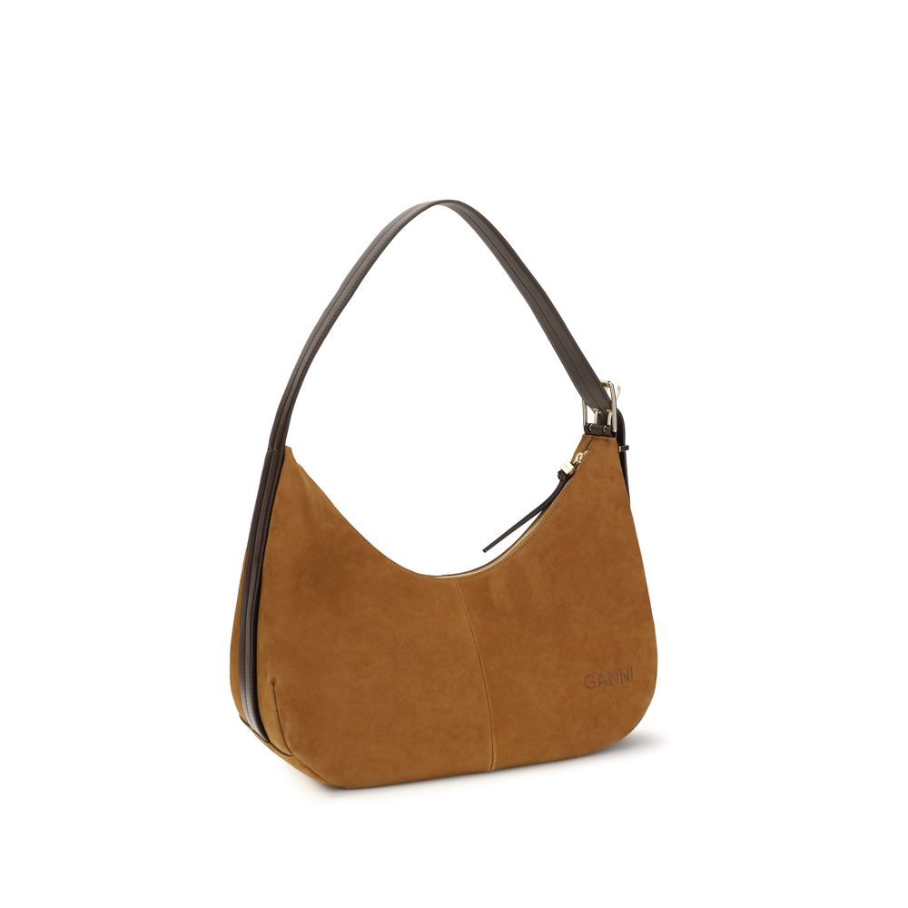 Ganni Braune Schultertasche aus recyceltem Polyester