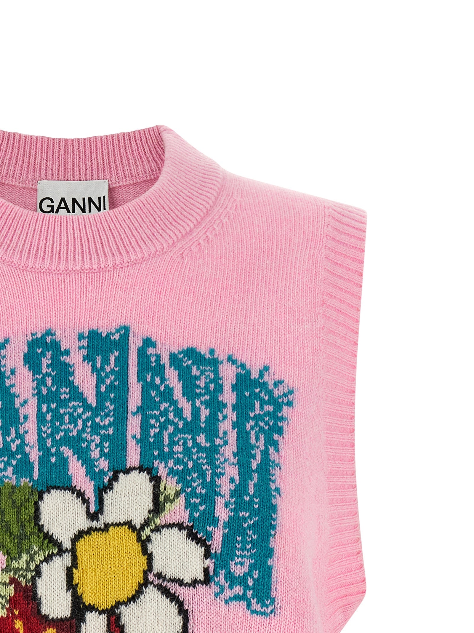 Ganni Ärmelloser Pullover aus mehrfarbiger Wolle