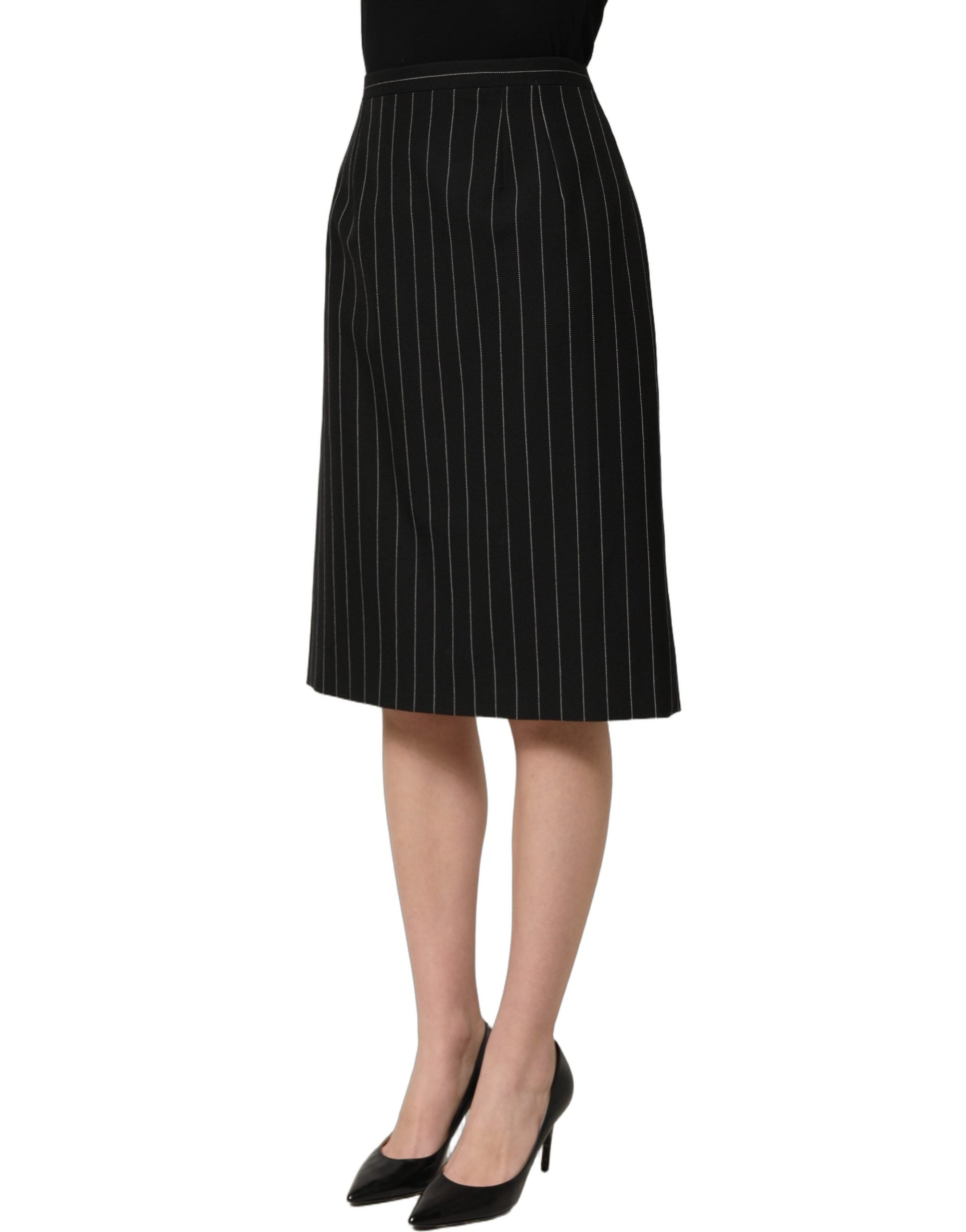 Dolce & Gabbana Bleistiftrock mit Nadelstreifen und hohem Bund in Schwarz