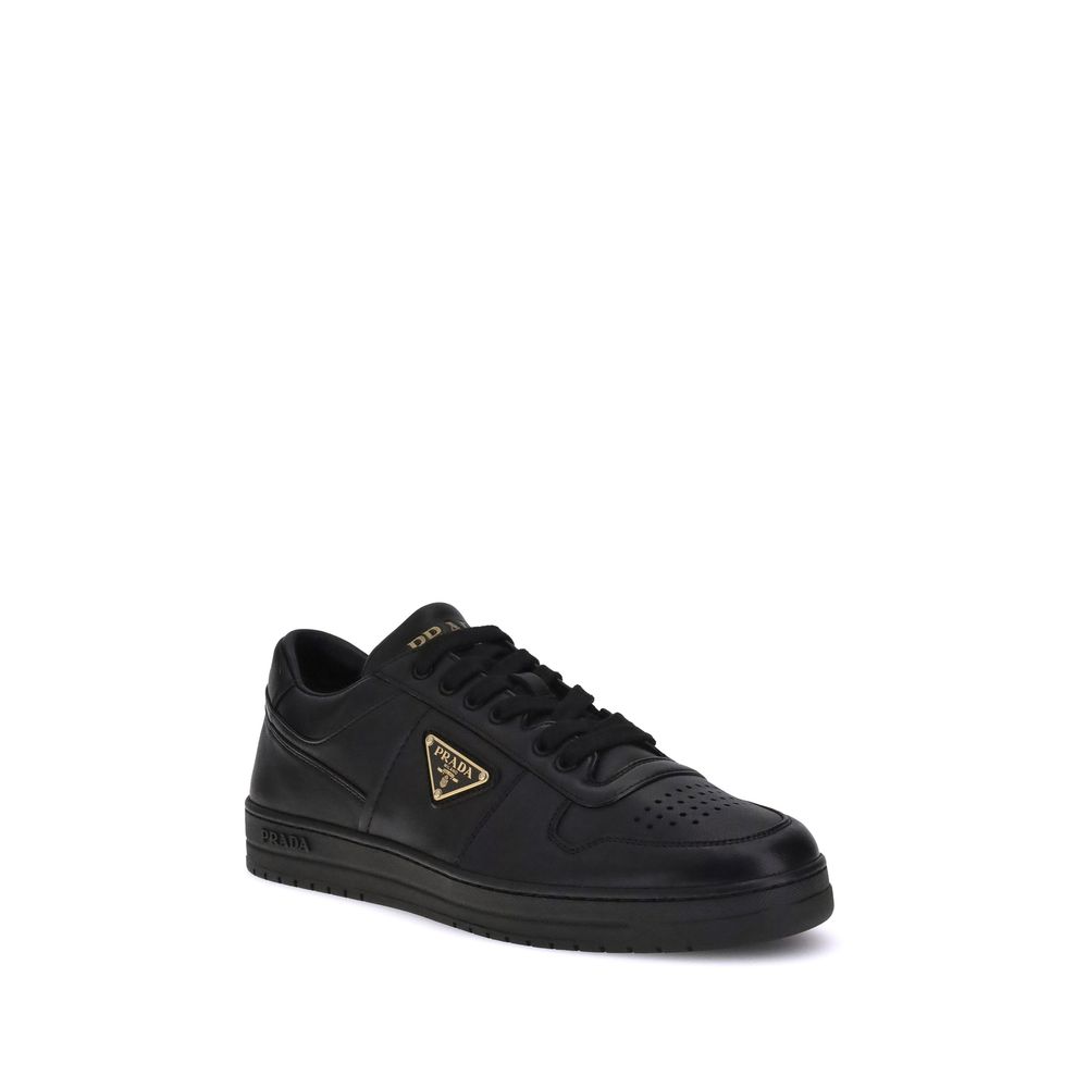 Prada Schwarze Bos Taurus Kalbsleder Low-Top-Sneaker