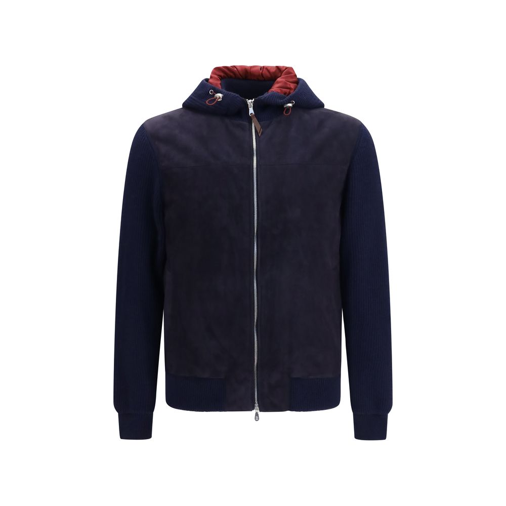 Brunello Cucinelli Blaue Jacke aus Wolle Oves Aries in voller Länge