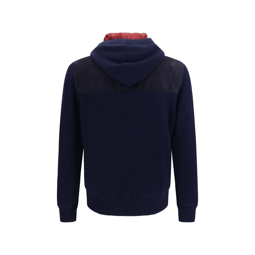Brunello Cucinelli Blaue Jacke aus Wolle Oves Aries in voller Länge
