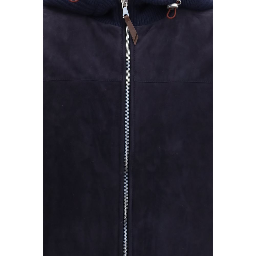 Brunello Cucinelli Blaue Jacke aus Wolle Oves Aries in voller Länge