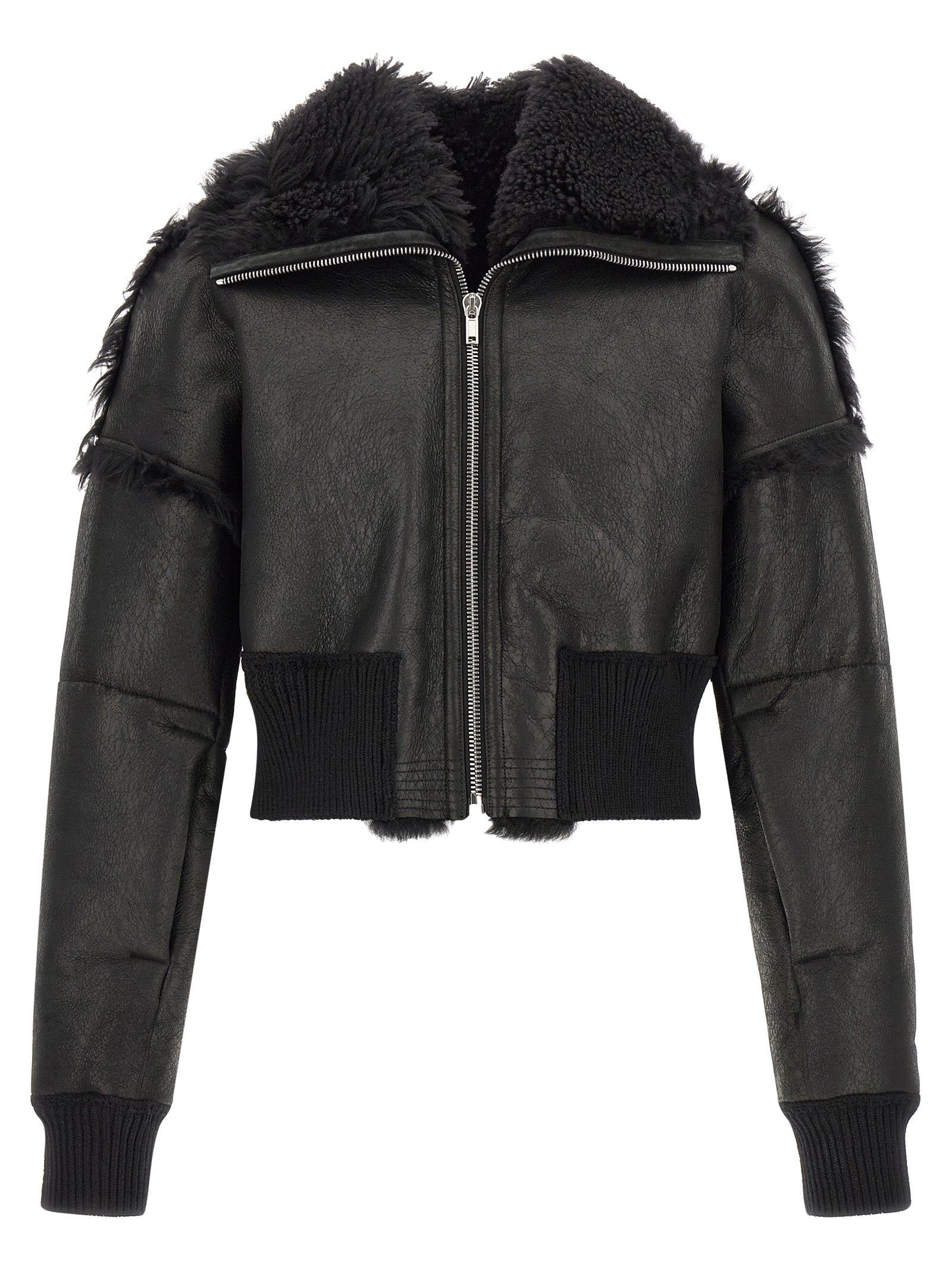 Rick Owens Schwarze Lammfell-Lederjacke