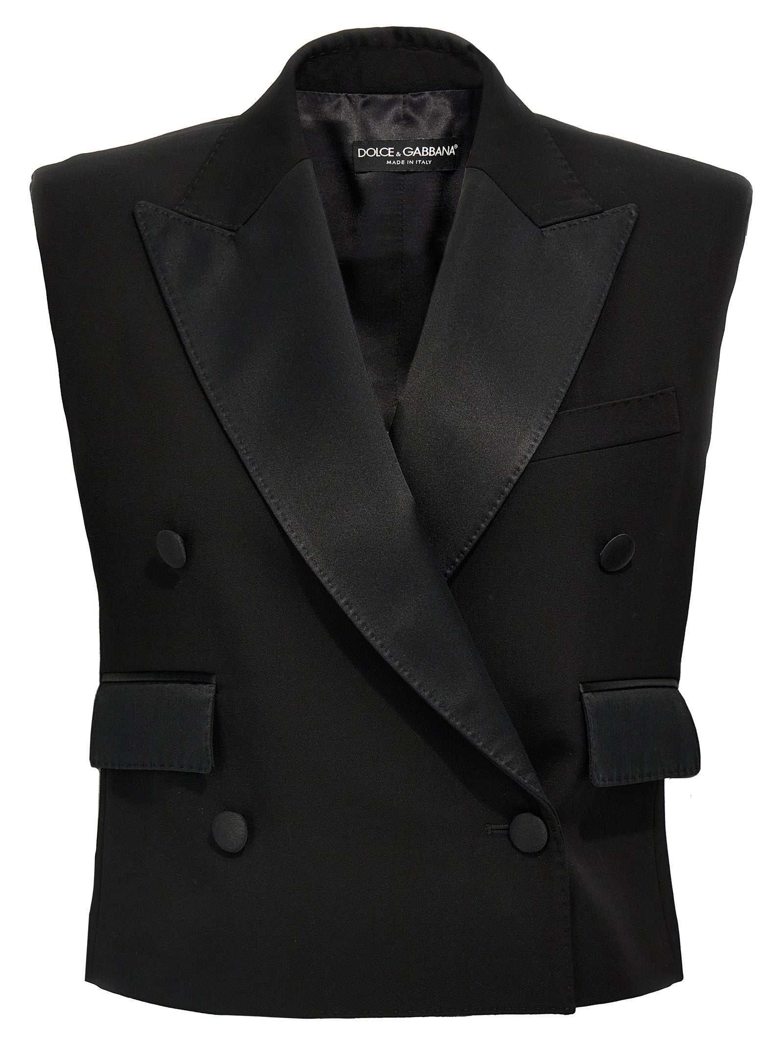 Dolce & Gabbana Schwarze ärmellose Seidenjacke