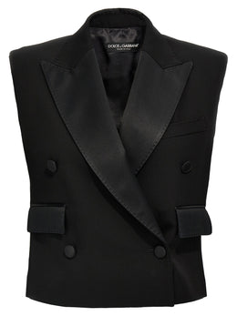 Dolce & Gabbana Schwarze ärmellose Seidenjacke