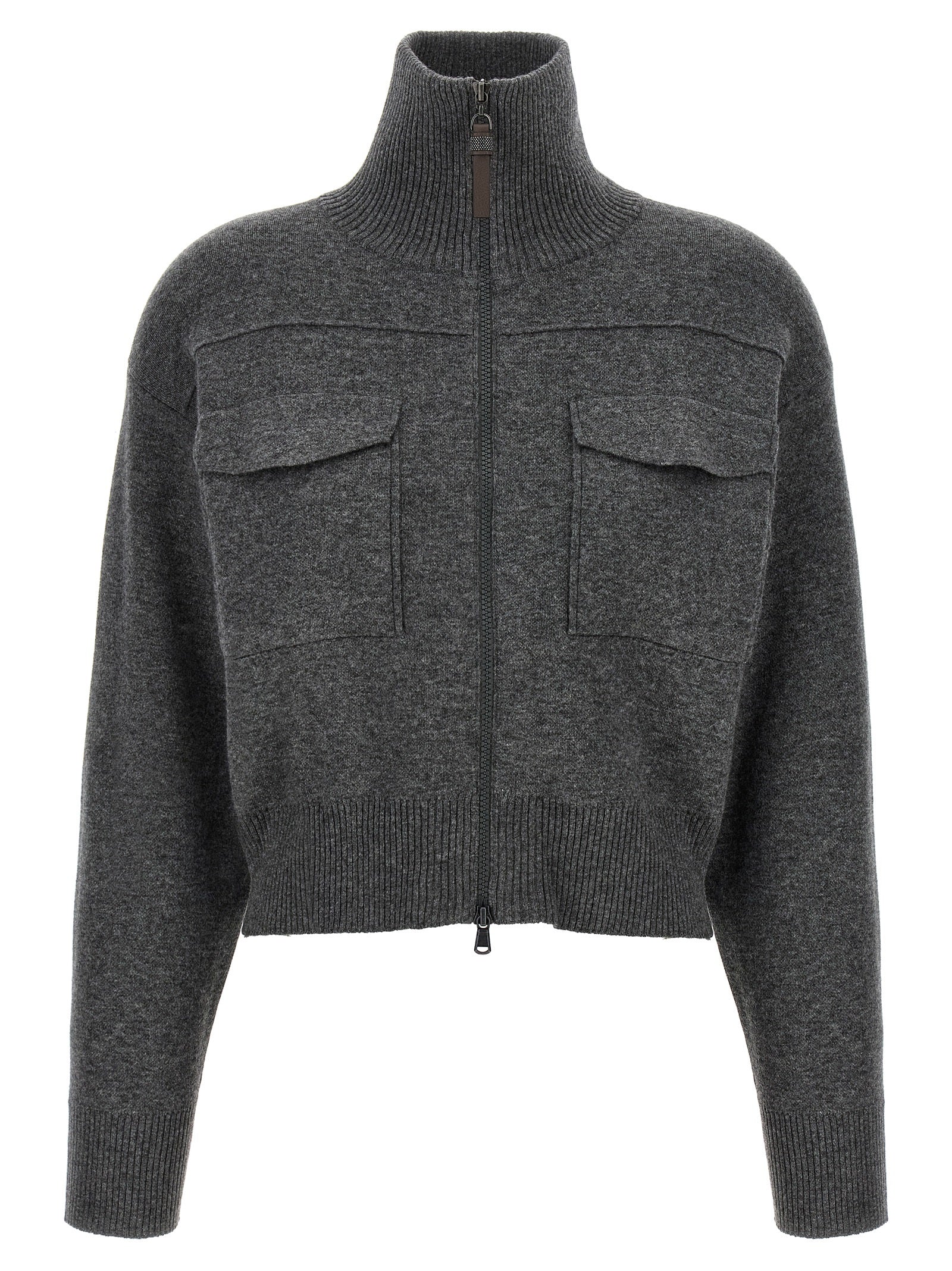 Brunello Cucinelli Grauer Kaschmir-Strickjacke