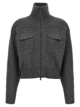 Brunello Cucinelli Grauer Kaschmir-Strickjacke