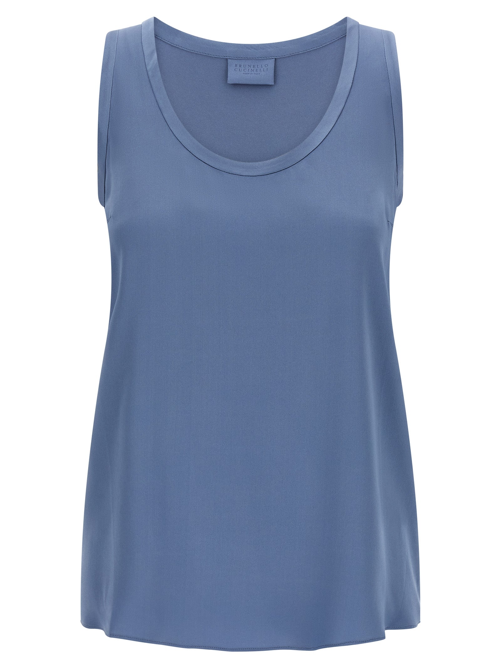 Brunello Cucinelli Ärmelloses T-Shirt aus blauer Seide