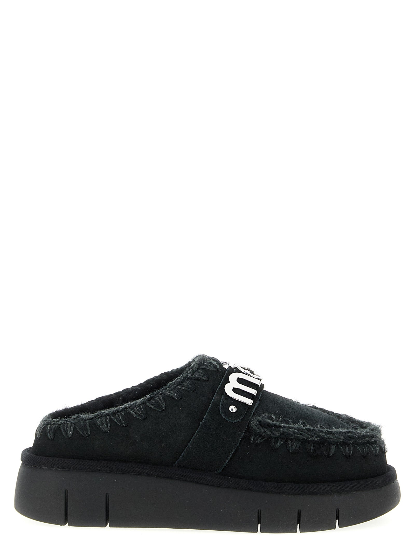 Mou Schwarze Lammleder-Clogs