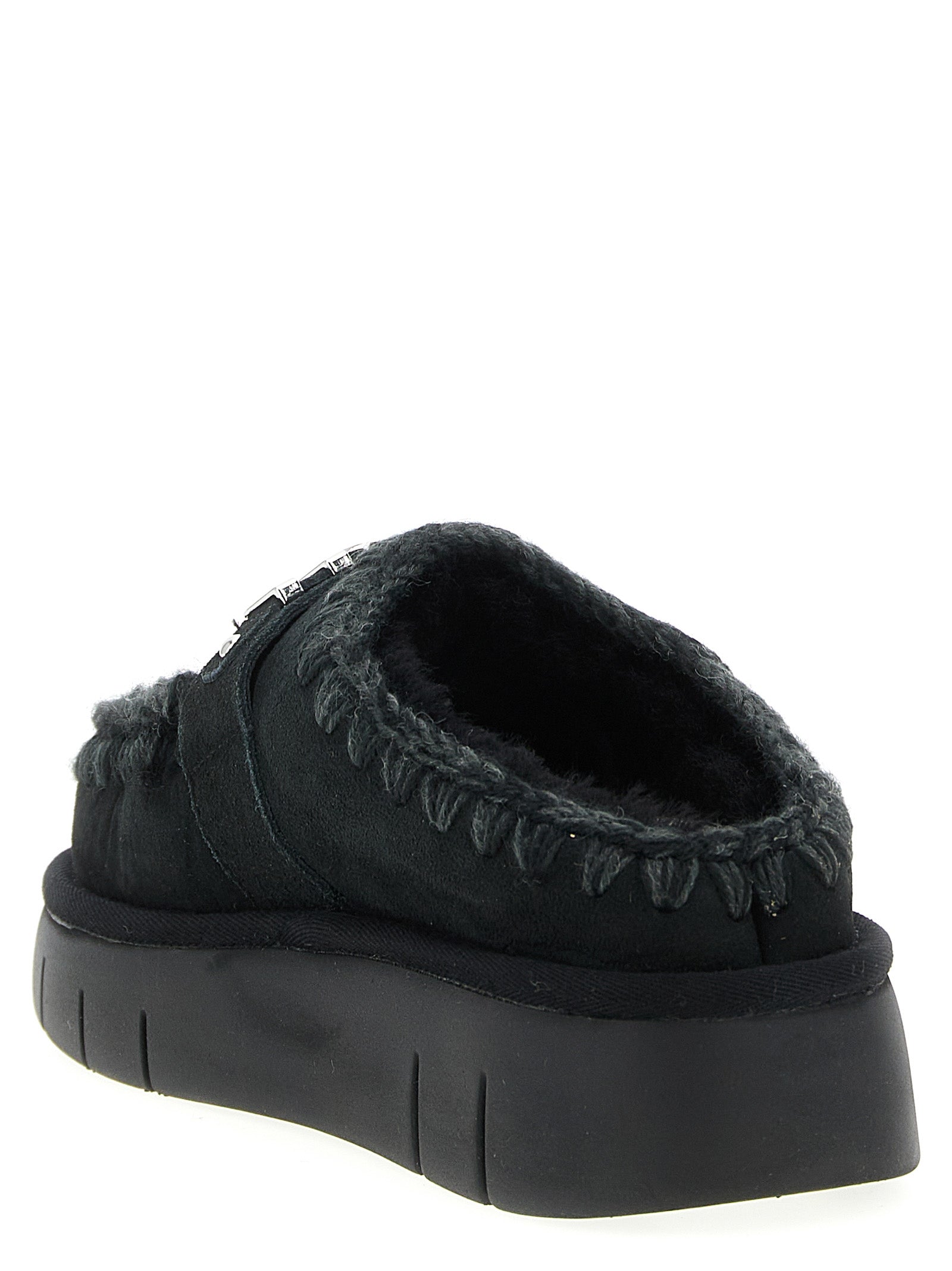 Mou Schwarze Lammleder-Clogs