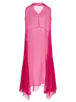 Dries Van Noten Fuchsia Seiden-Midikleid