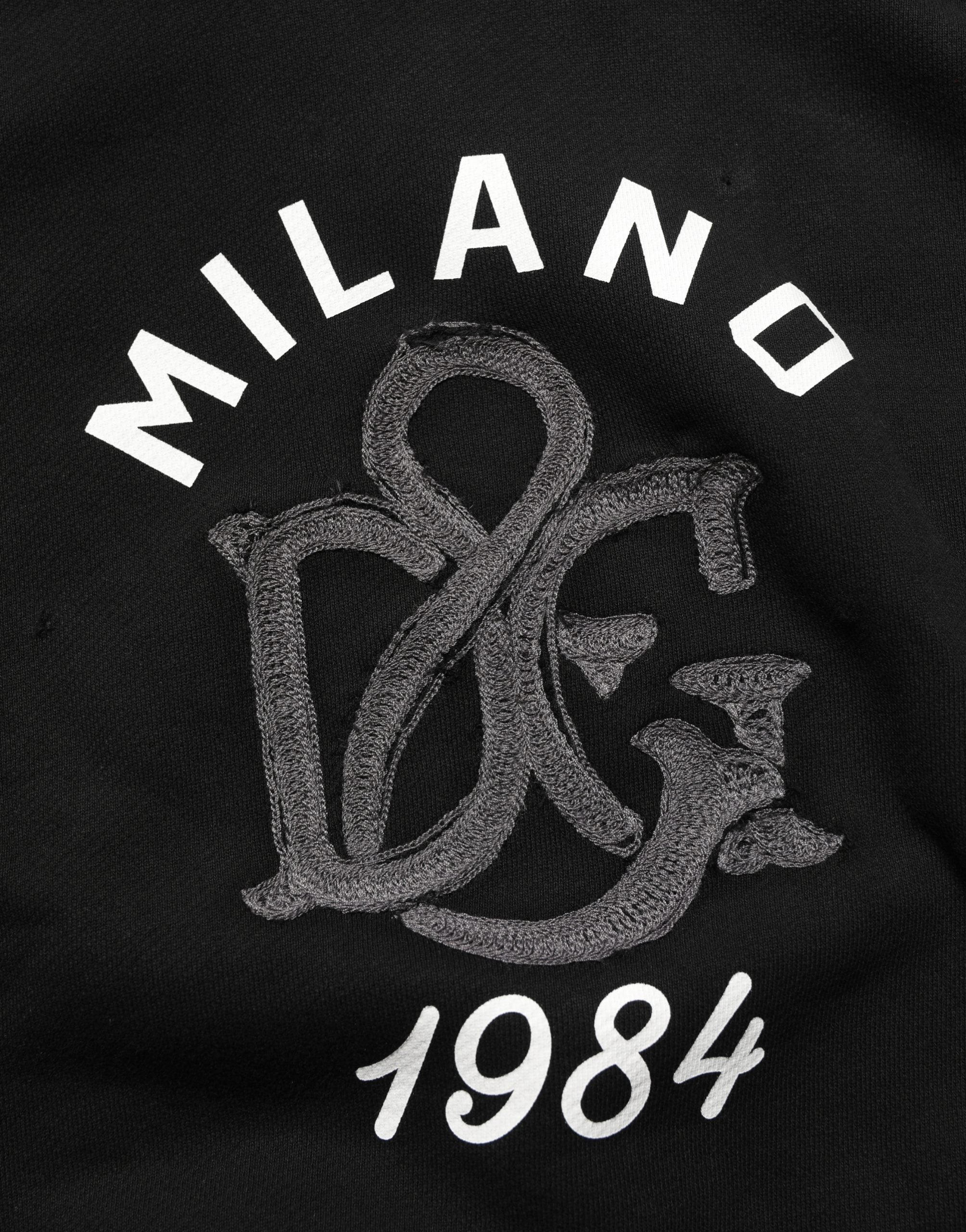 Dolce & Gabbana Schwarzer Kapuzenpullover aus Baumwolle mit Milano1984 Print