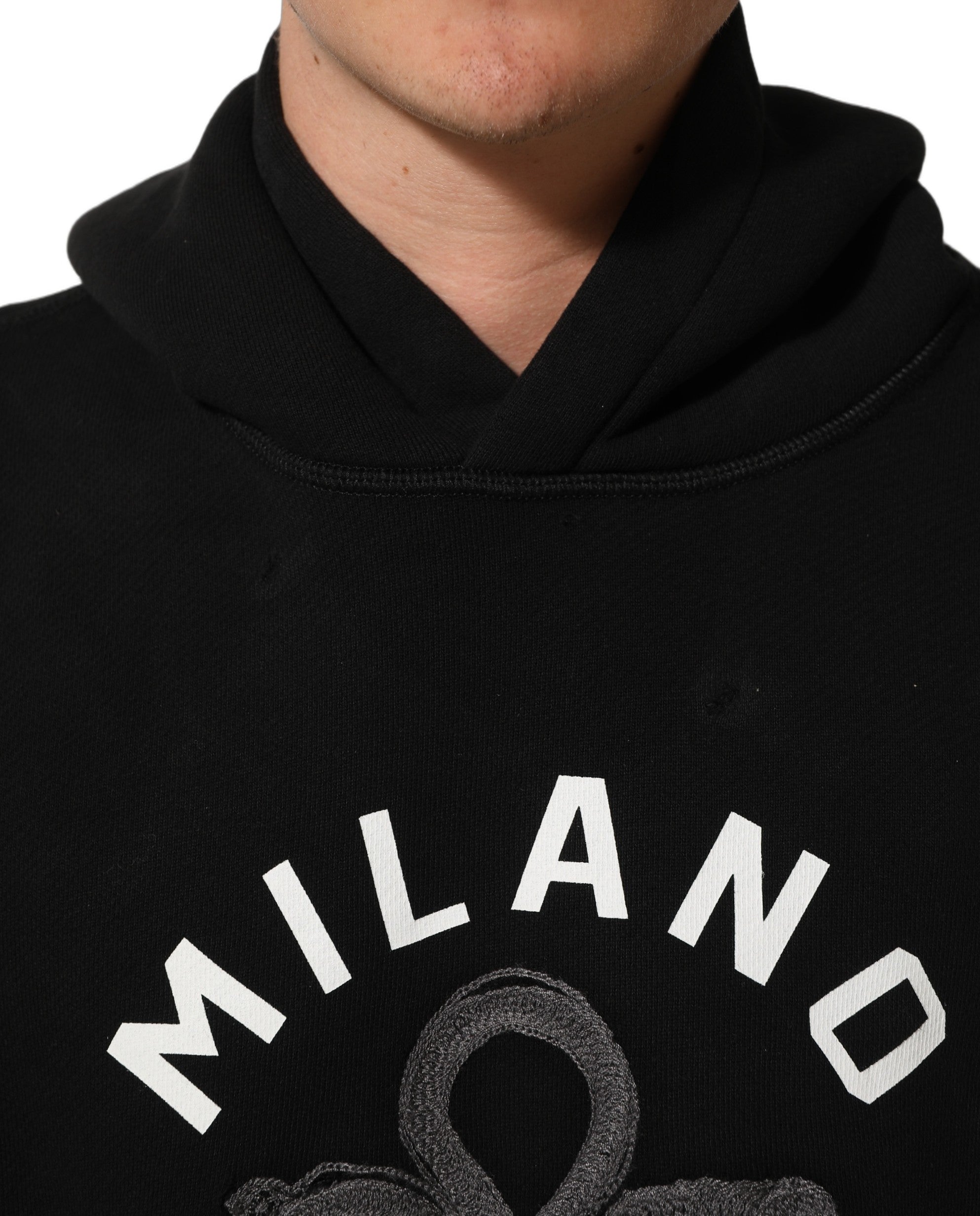Dolce & Gabbana Schwarzer Kapuzenpullover aus Baumwolle mit Milano1984 Print