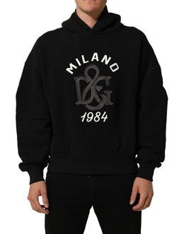 Dolce & Gabbana Schwarzer Kapuzenpullover aus Baumwolle mit Milano1984 Print