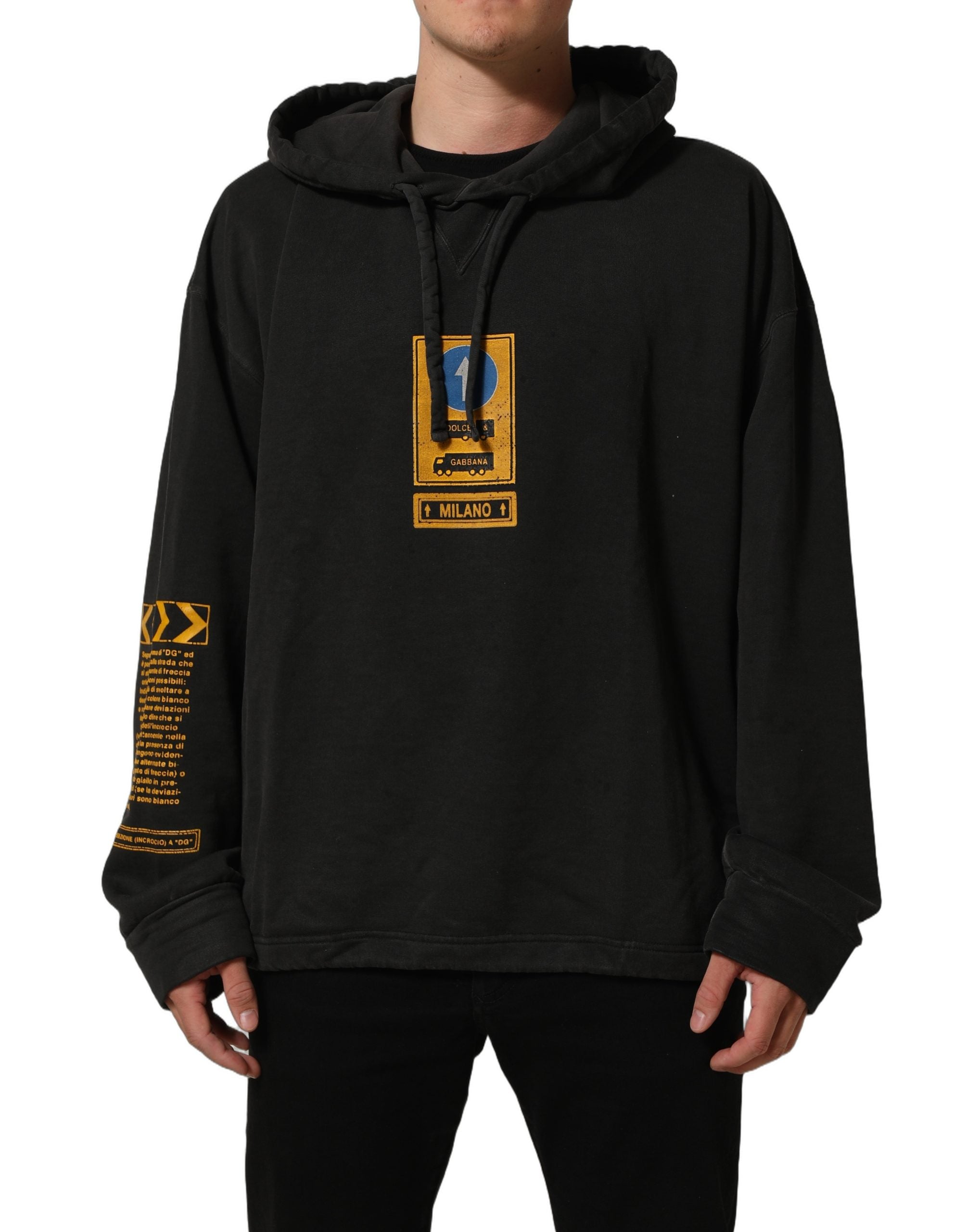 Dolce & Gabbana Schwarzer Baumwoll-Pullover mit Kapuze und Logo-Print