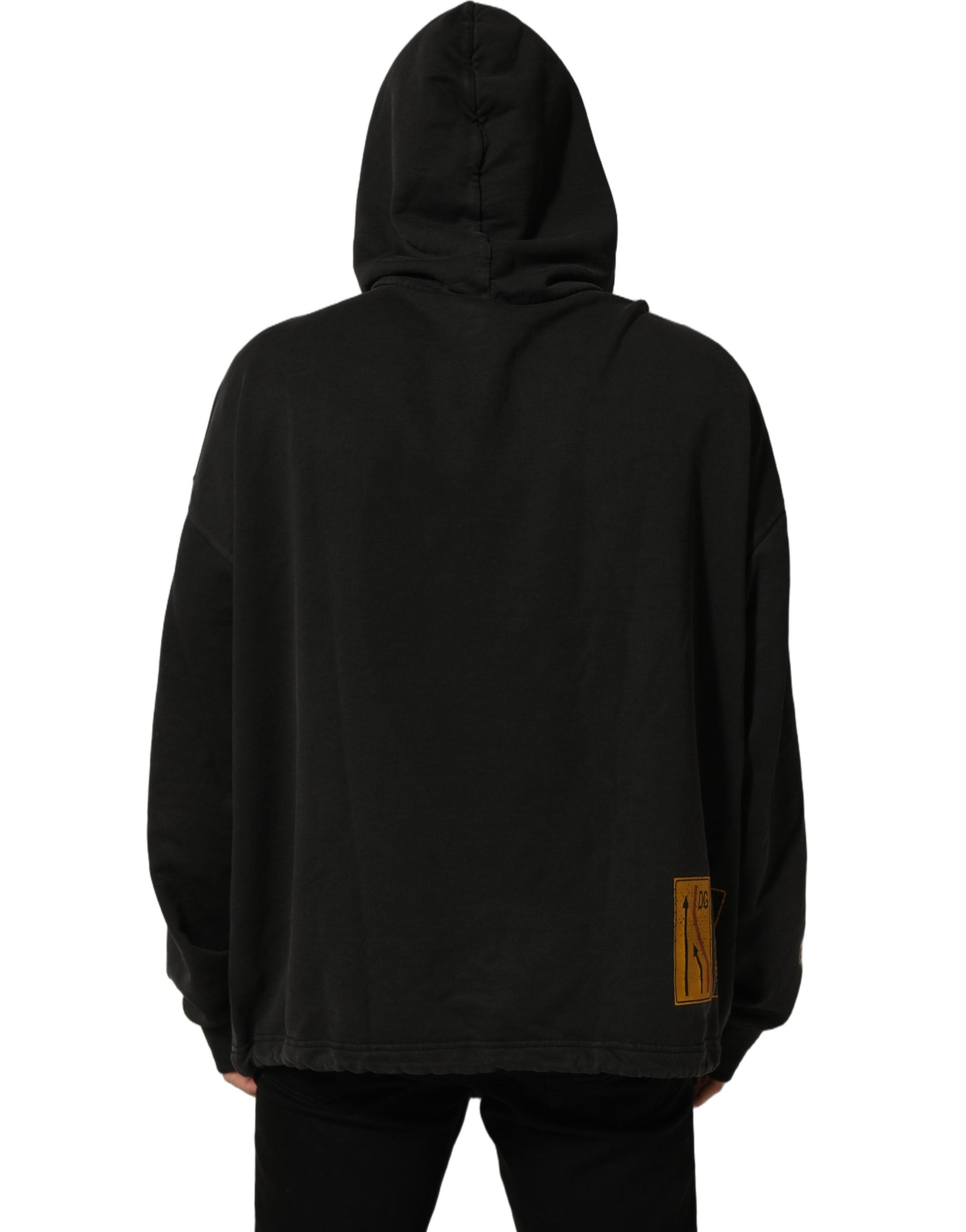 Dolce & Gabbana Schwarzer Baumwoll-Pullover mit Kapuze und Logo-Print