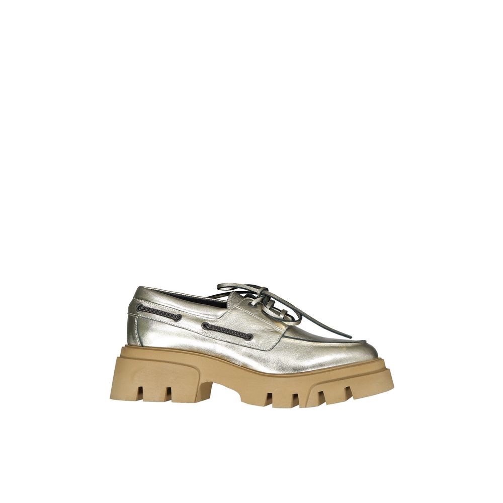 Brunello Cucinelli Plateau-Loafer aus goldenem Leder