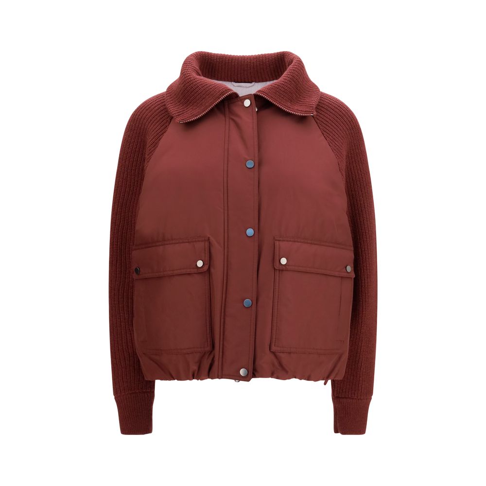 Brunello Cucinelli Bordeaux Polyester Jacke in voller Länge