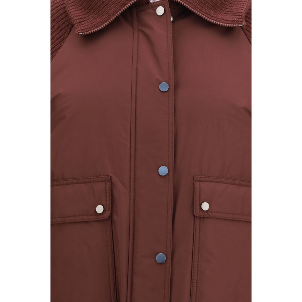 Brunello Cucinelli Bordeaux Polyester Jacke in voller Länge