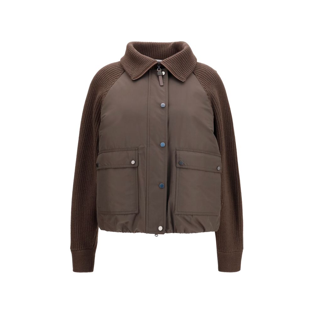 Brunello Cucinelli Braune Polyester-Jacke in voller Länge